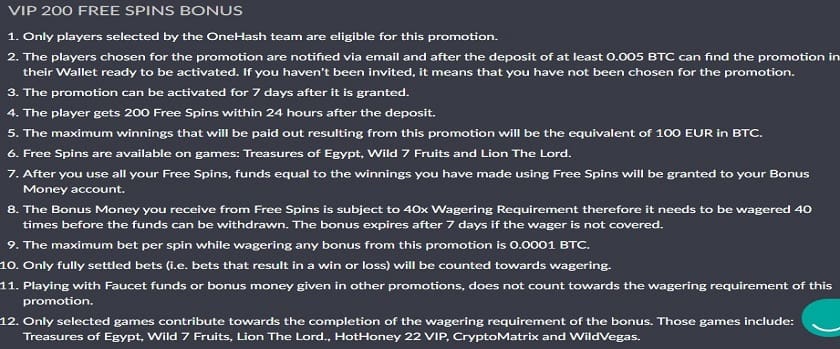 OneHash VIP 200 Free Spins Bonus