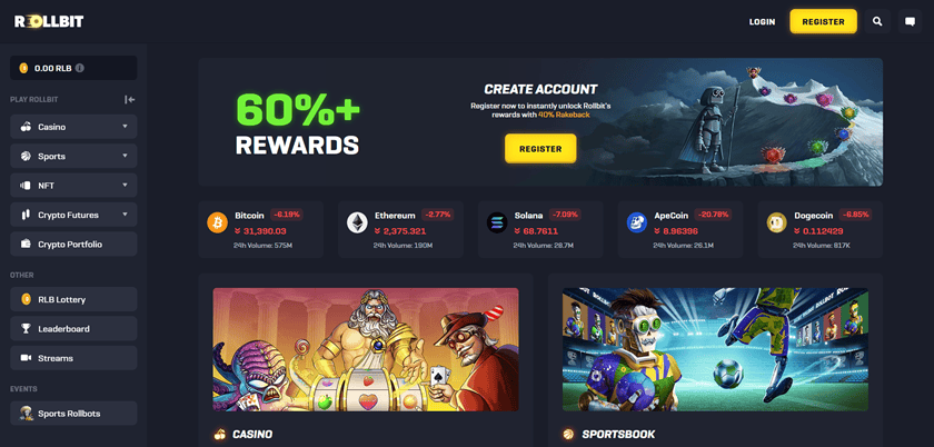 Rollbit Crypto Casino Main Page